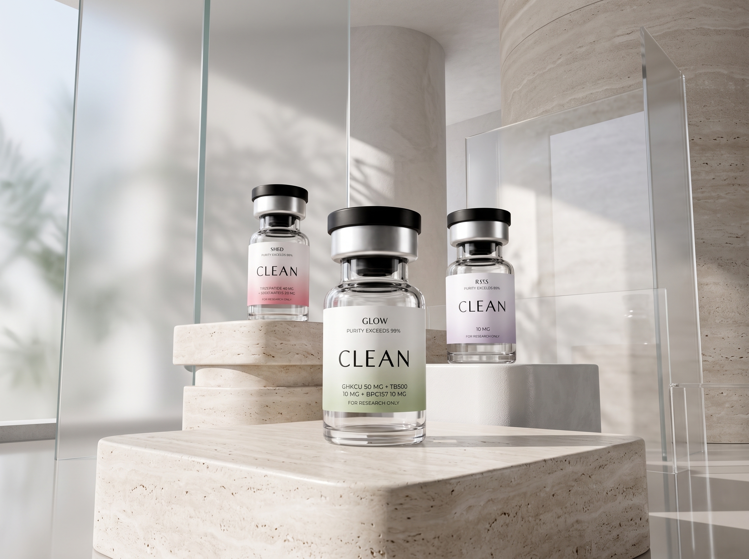 Clean research vials in a bright laboratory setting