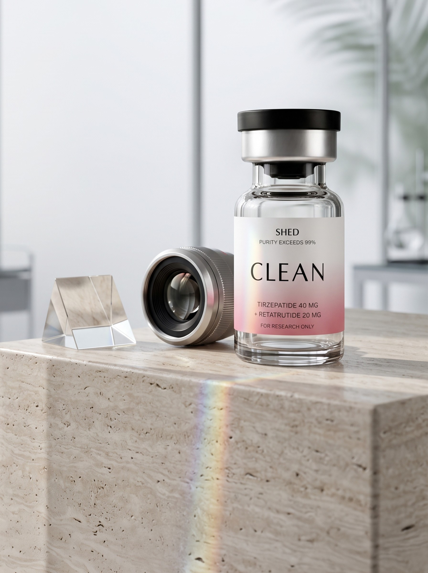 Clean SHED research vial with precision optical equipment